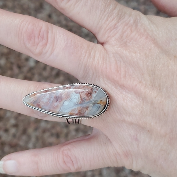 New Oversized Crazy Lace Agate 925 Silver Statement Ring. - Picture 10 of 16
